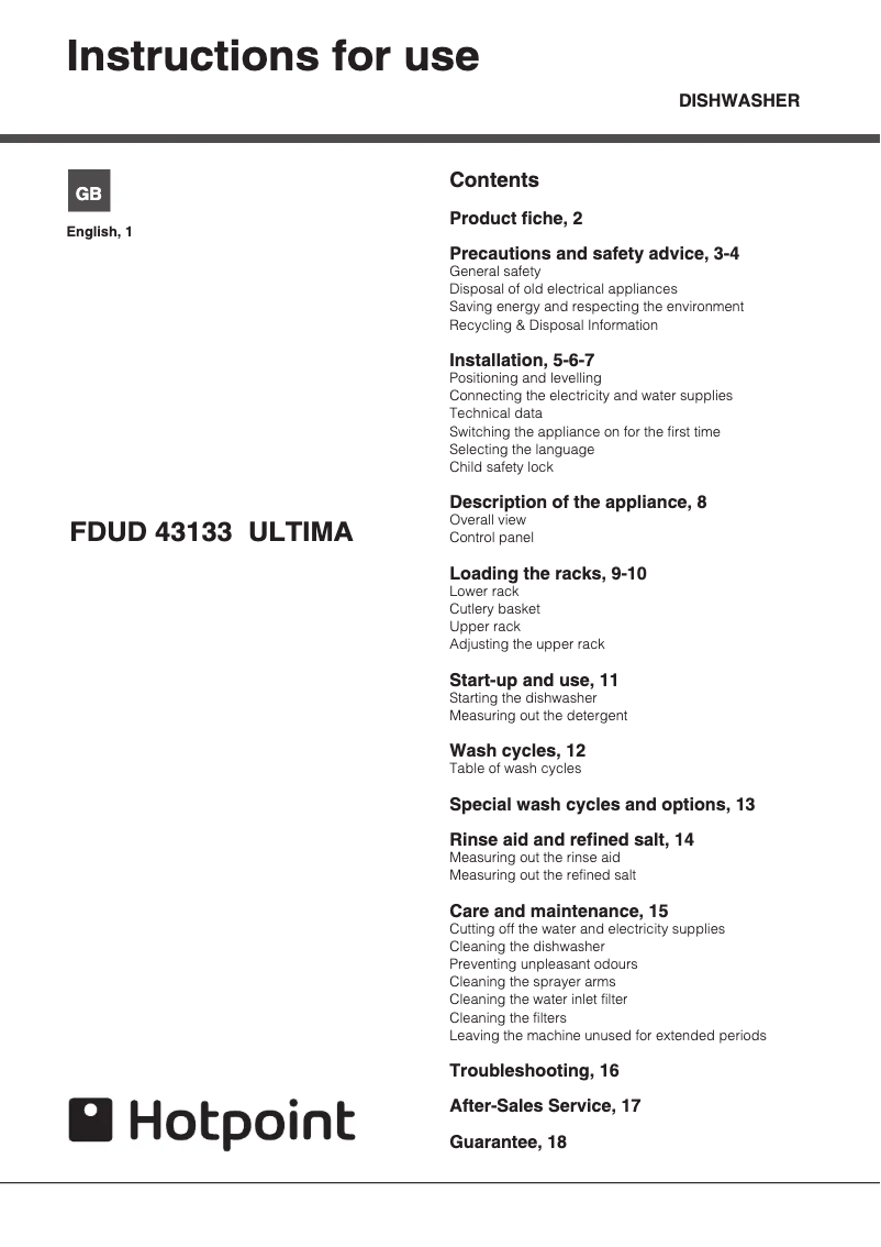 Image de la première page du manuel de l'appareil FDUD 43133 X Ultima