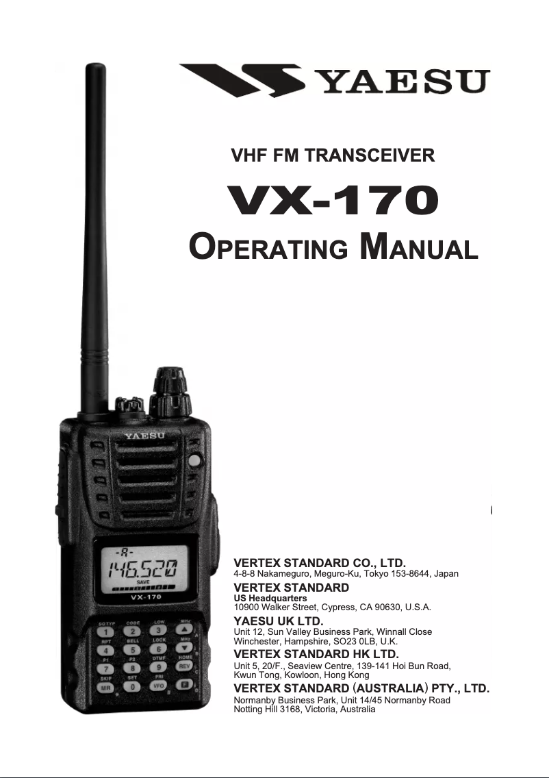 Página 1 del manual Manual de usuario Yaesu VX-170