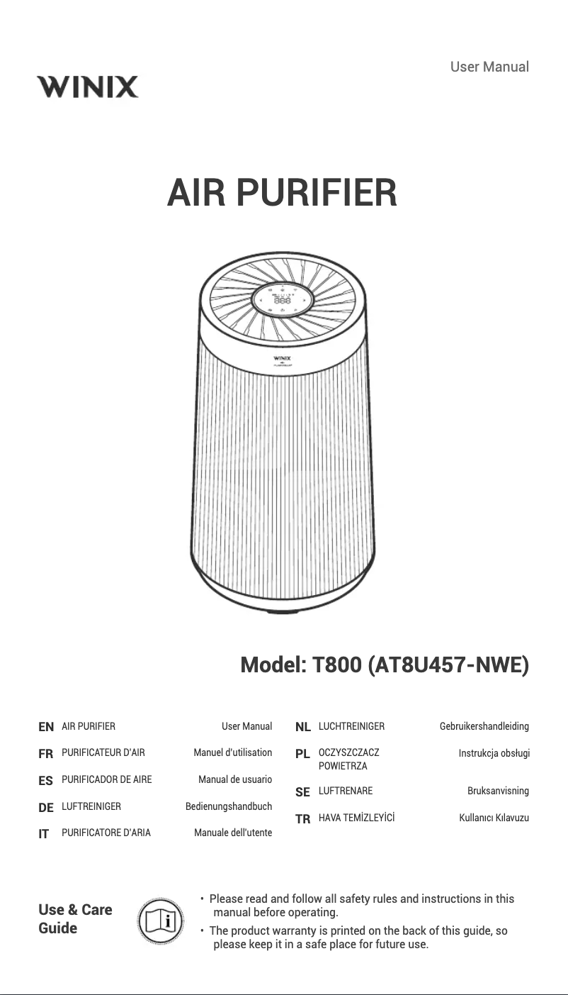 Page 1 de la notice Manuel utilisateur Winix T800