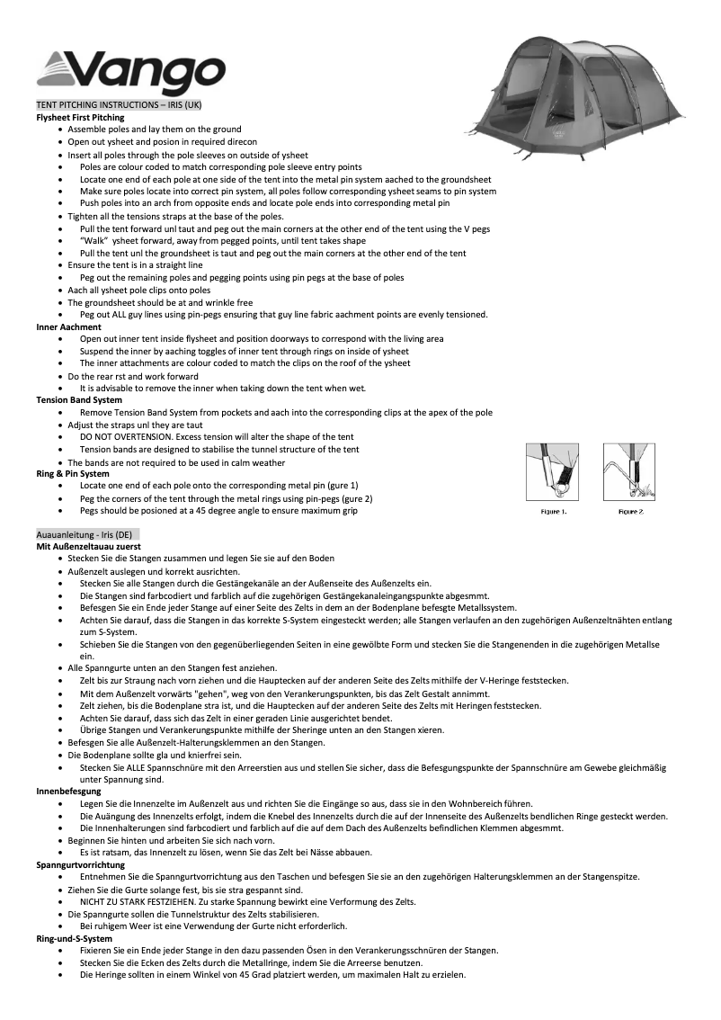 Page n°1 - Manuel utilisateur Vango Iris 600