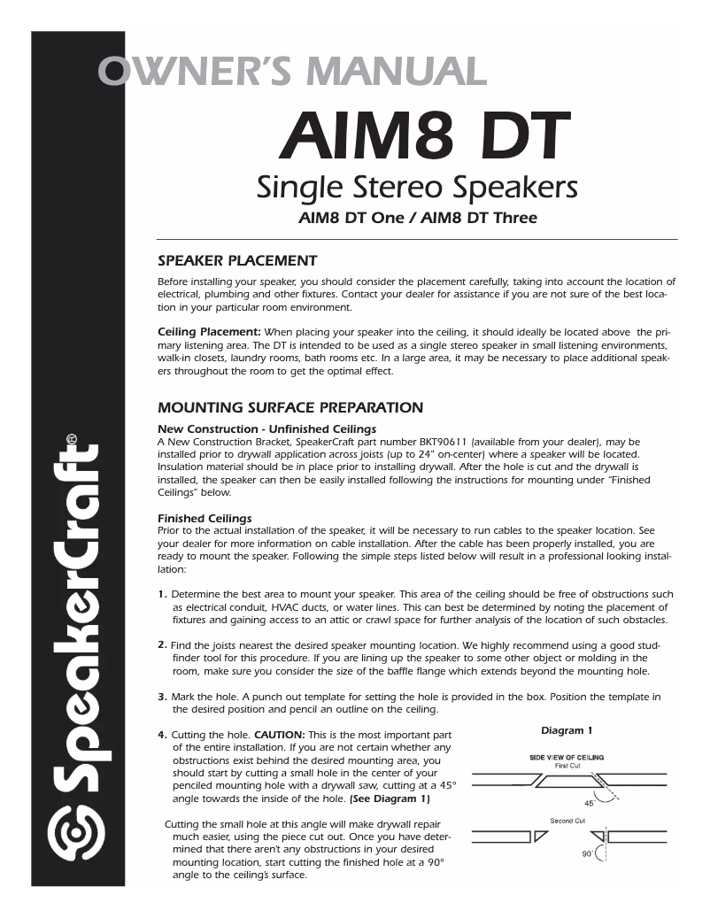 Page 1 of the manual User Manual SpeakerCraft AIM8 DT One