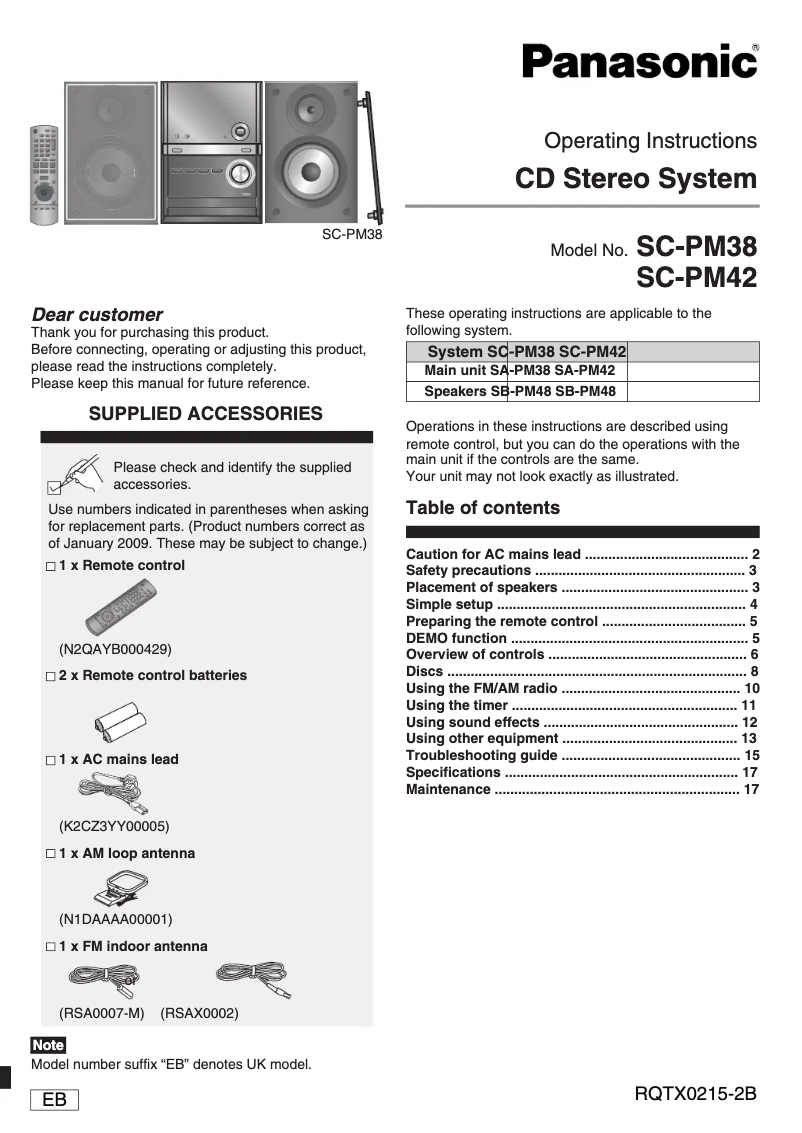 Page n°1 - Manuel utilisateur Panasonic SC-PM42