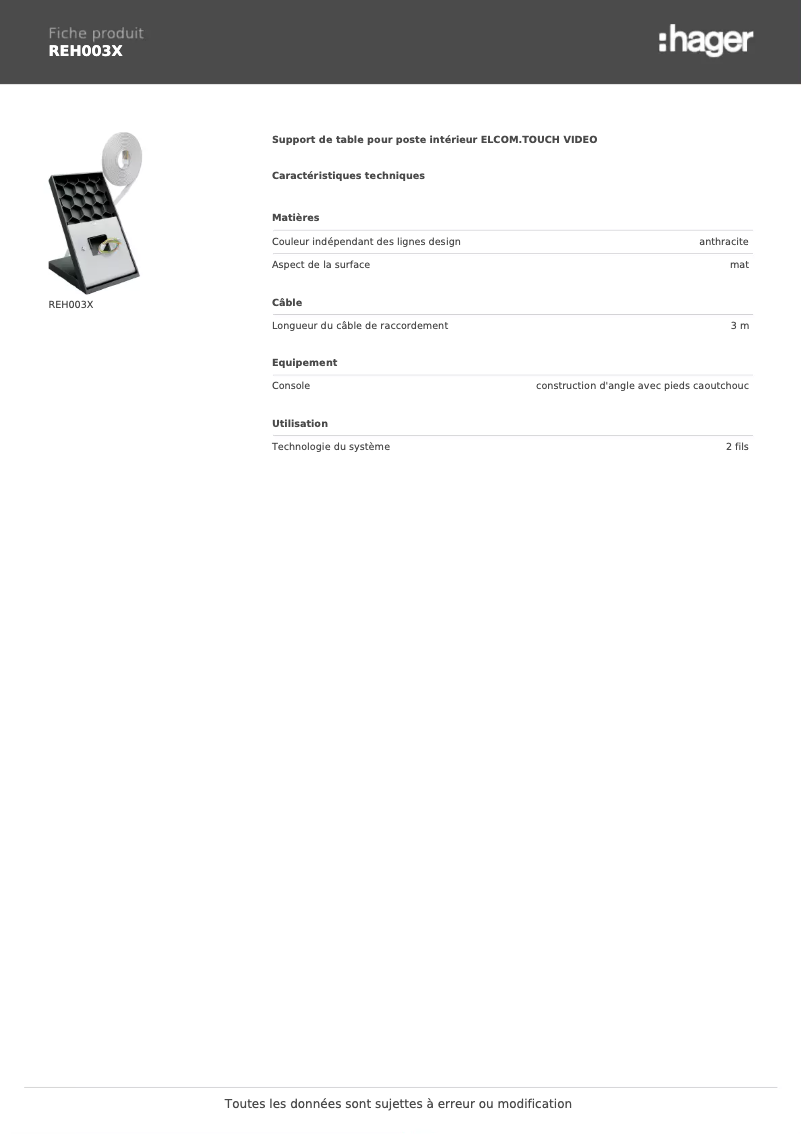 Image de la première page du manuel de l'appareil REH003X