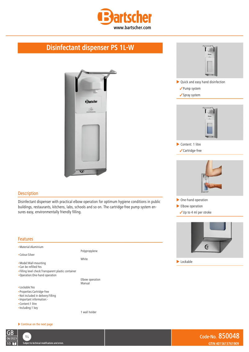 Image de la première page du manuel de l'appareil PS 1L-W