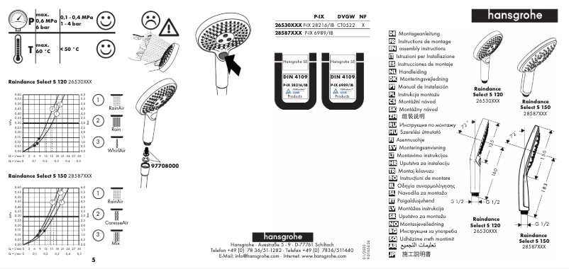 Page 1 de la notice Manuel utilisateur Hansgrohe Raindance Select S 150