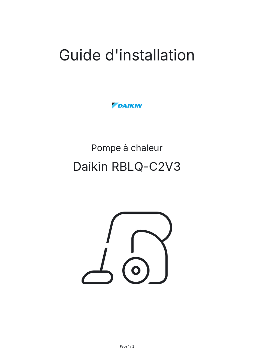 Page n°1 - Guide d'installation Daikin RBLQ-C2V3