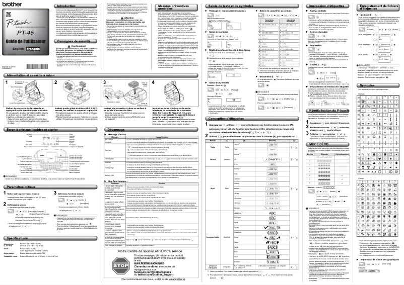 Page n°1 - Manuel utilisateur Brother P-touch PT-45M