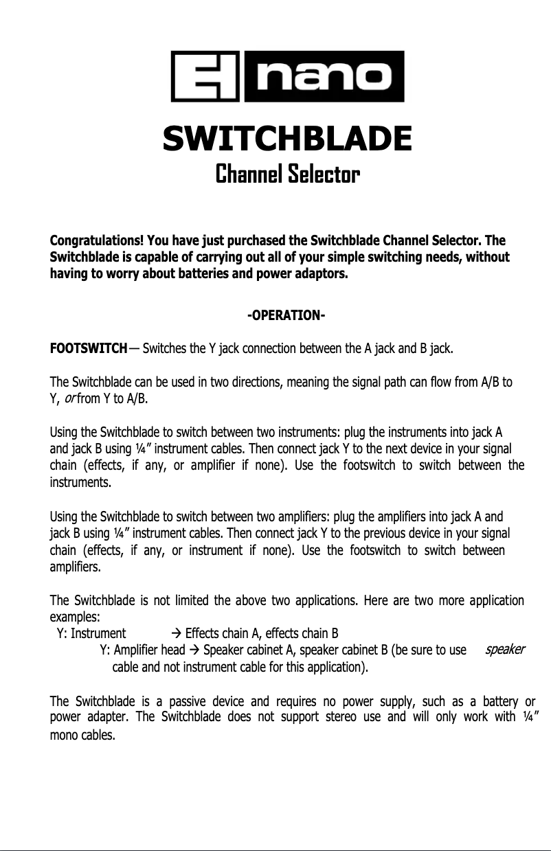 Página 1 del manual Manual de usuario Electro Harmonix Switchblade