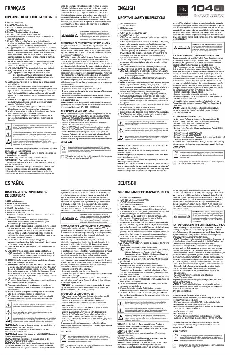 Page n°1 - Manuel utilisateur JBL 104-BT