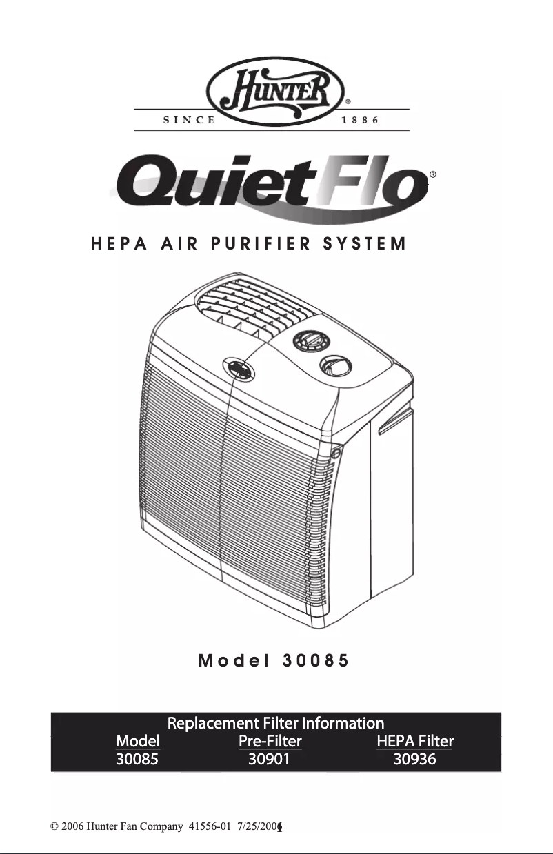 Page 1 de la notice Manuel utilisateur Hunter QuietFlo 30085