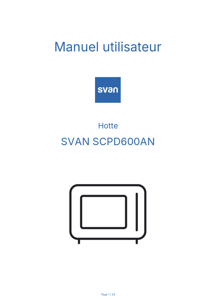 Page n°1 - Manuel utilisateur SVAN SCPD600AN