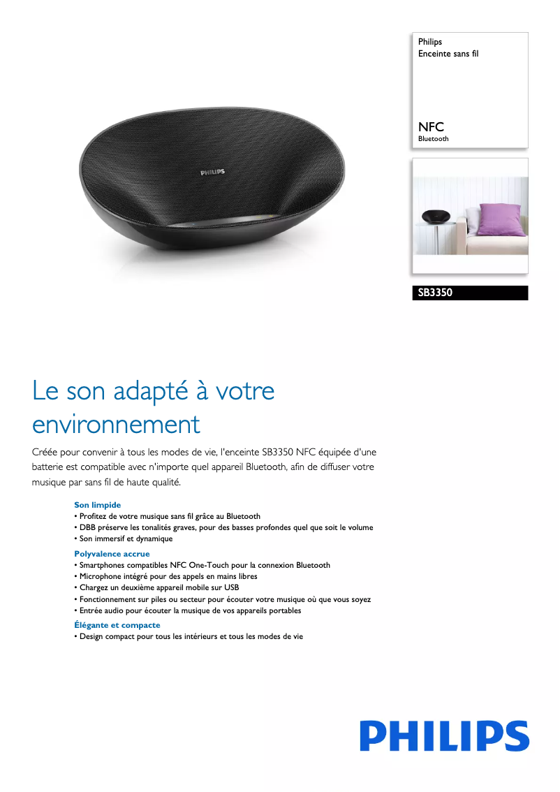 Página 1 del manual Ficha técnica Philips SB3350