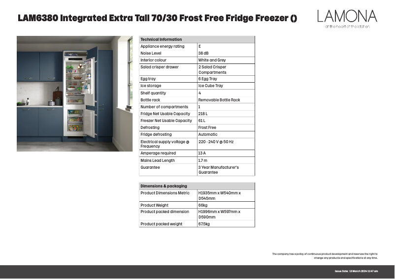 Page n°1 - Fiche technique Lamona LAM6380