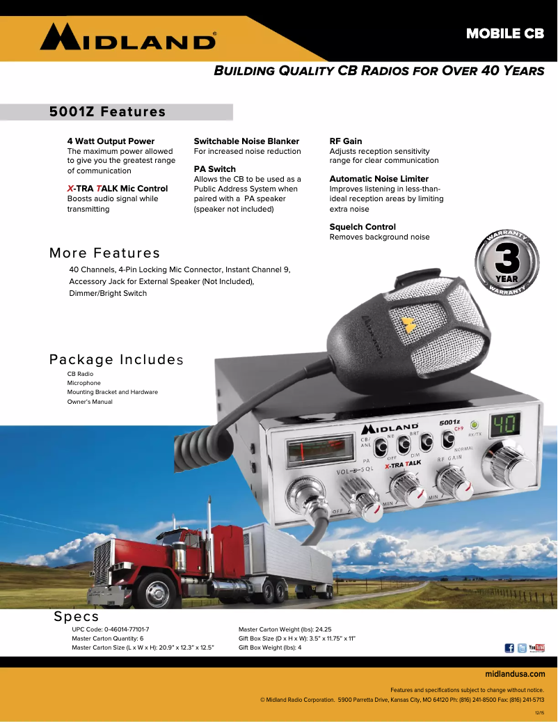 Page 1 de la notice Fiche technique Midland 5001Z