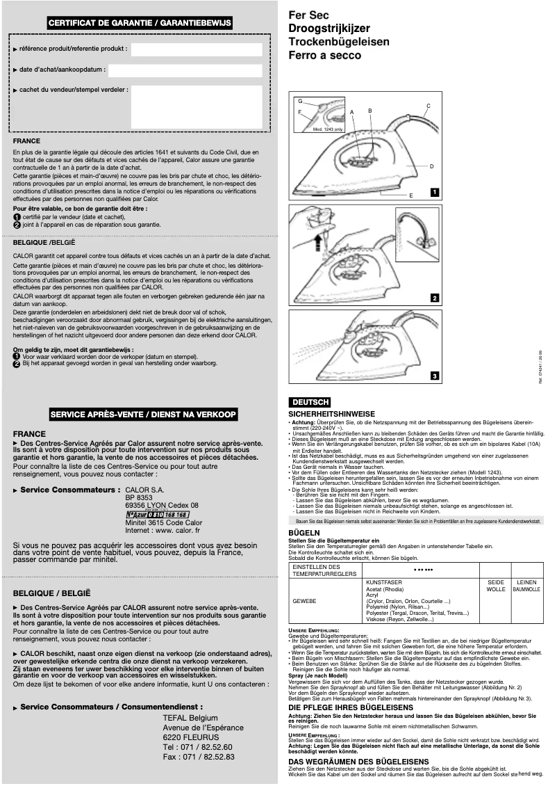 Page n°1 - Manuel utilisateur Tefal 1244