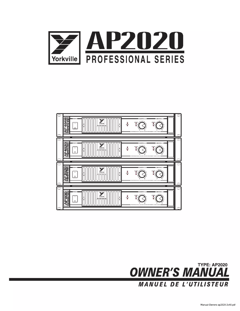 Page 1 de la notice Manuel utilisateur Yorkville AP2020