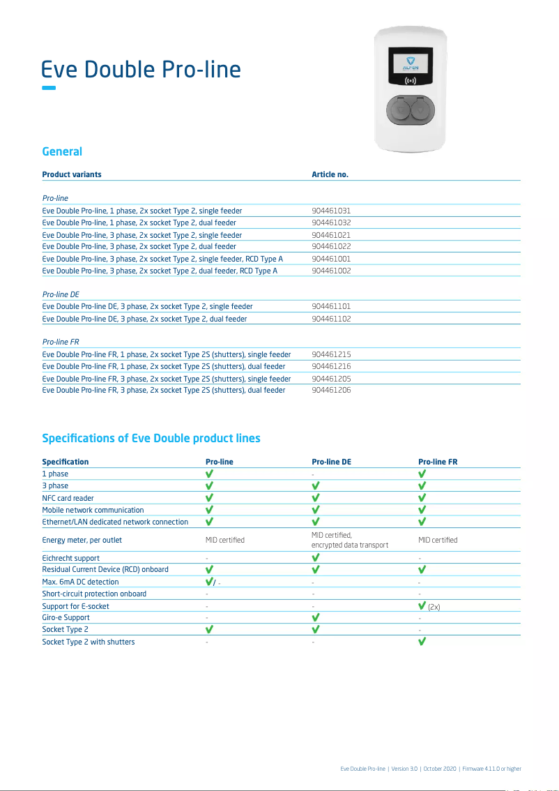Page n°1 - Fiche technique Alfen Eve Double Pro-line