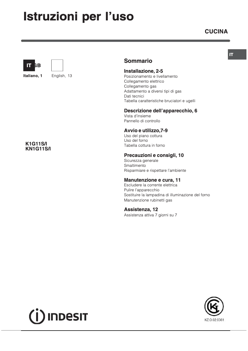 Page n°1 - Manuel utilisateur Indesit KN1G11S(W)/I
