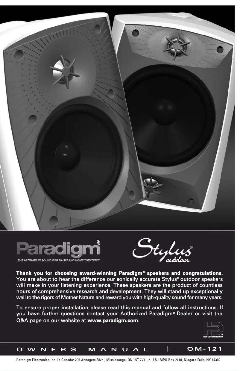 Page n°1 - Manuel utilisateur Paradigm Stylus 170