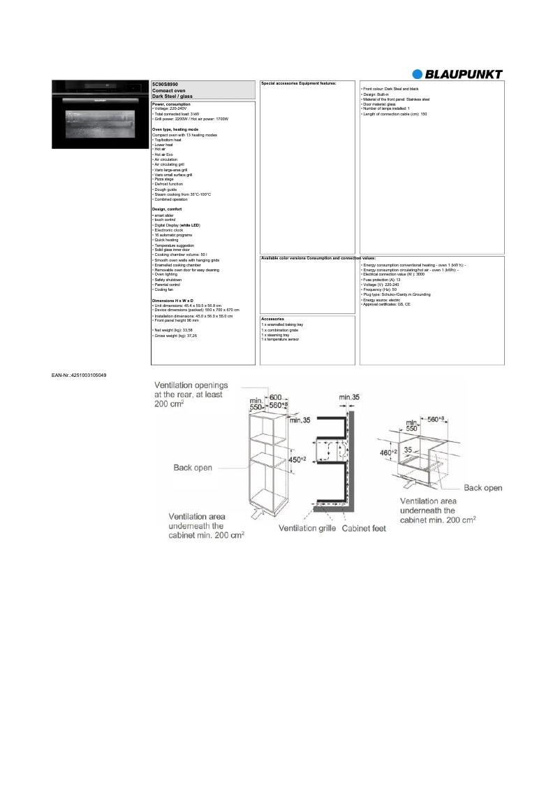 Page n°1 - Fiche technique Blaupunkt 5C90S8990