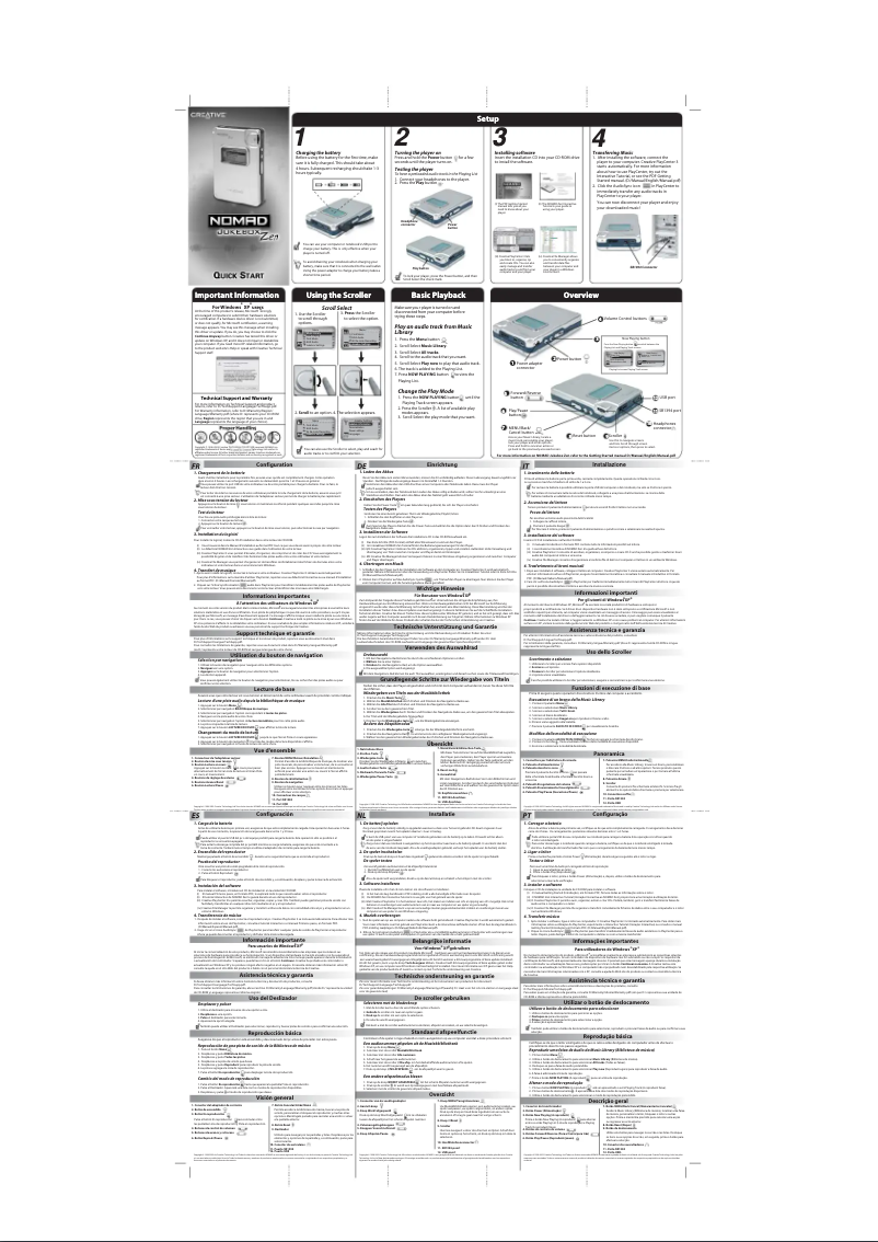 Page 1 de la notice Manuel utilisateur Creative Nomad Jukebox Zen