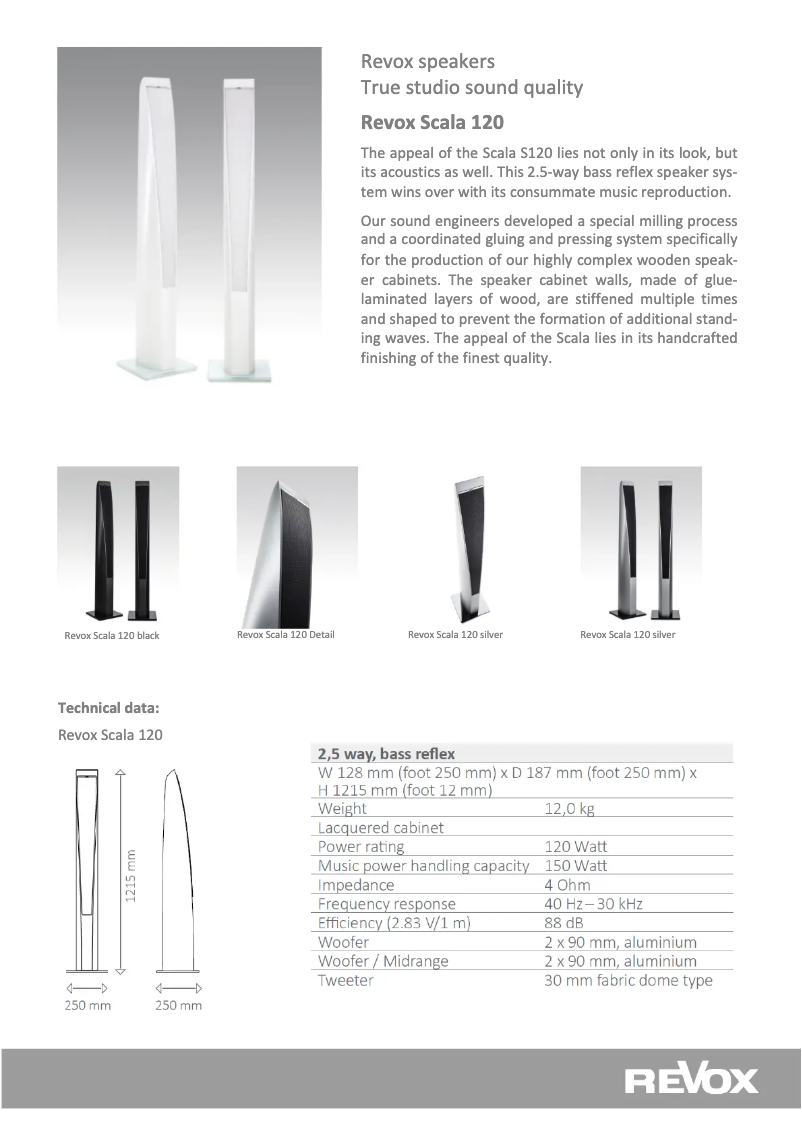 Page 1 de la notice Fiche technique Revox Scala S120