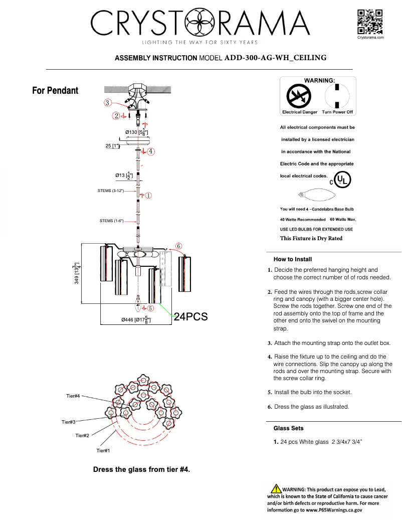 Page n°1 - Manuel utilisateur Crystorama Addis ADD-300-AG-WH_CEILING