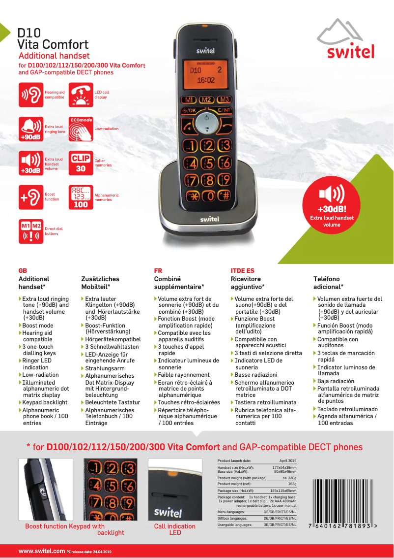 Página 1 del manual Ficha técnica Switel D10