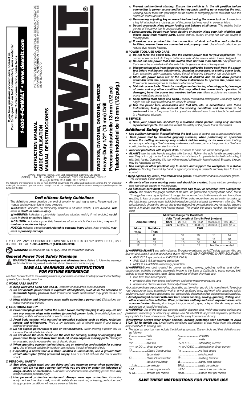 Page 1 de la notice Manuel utilisateur DeWalt DWD220