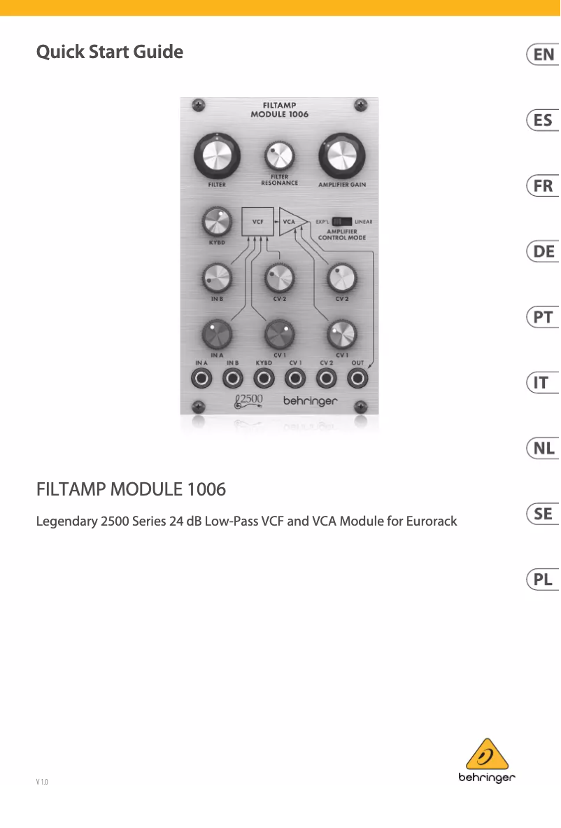 Page 1 de la notice Manuel utilisateur Behringer Filtamp Module 1006