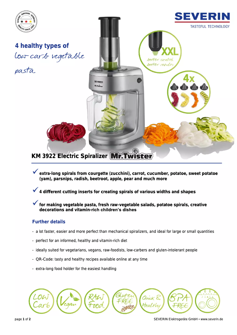 Page 1 de la notice Manuel utilisateur Severin KM 3922