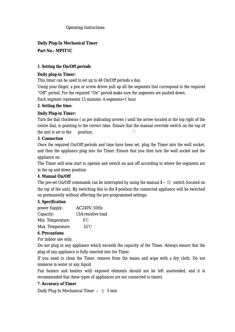 Page n°1 - Manuel utilisateur SMJ MPIT1C-DX