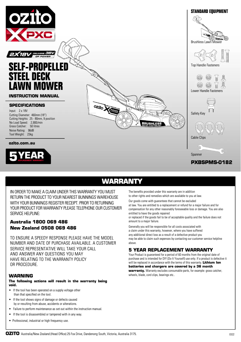 Page n°1 - Manuel utilisateur Ozito PXBSPMK-4182