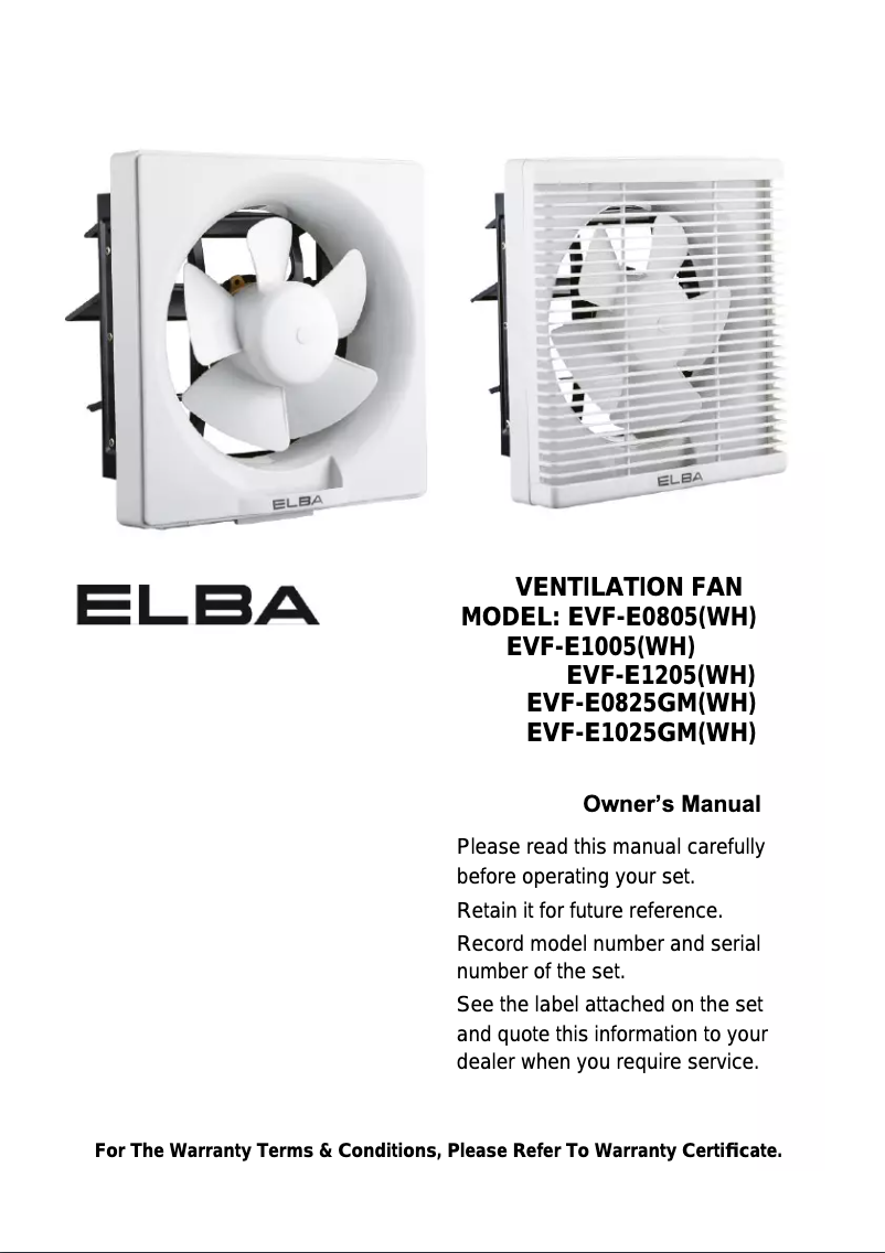 Page 1 de la notice Manuel utilisateur Elba EVF-E0825GM(WH)