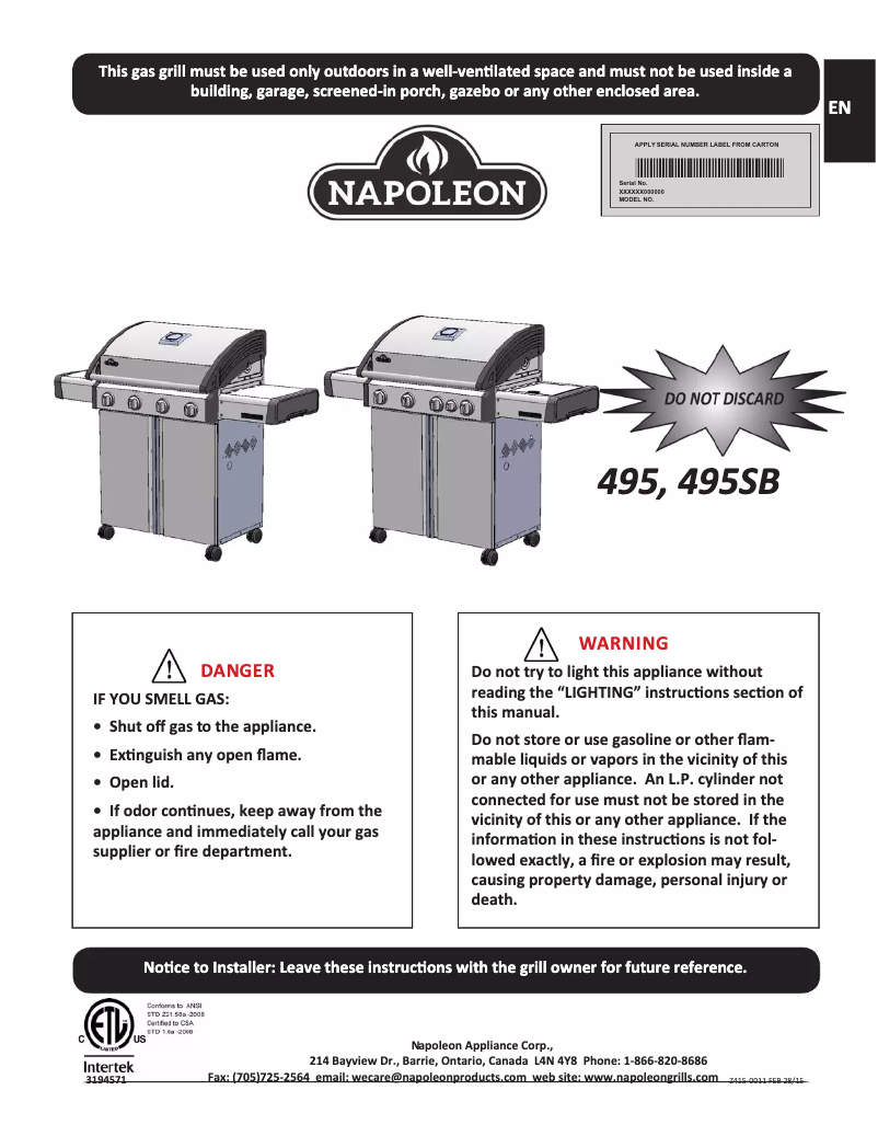 Page 1 de la notice Manuel utilisateur Napoleon Triumph T495