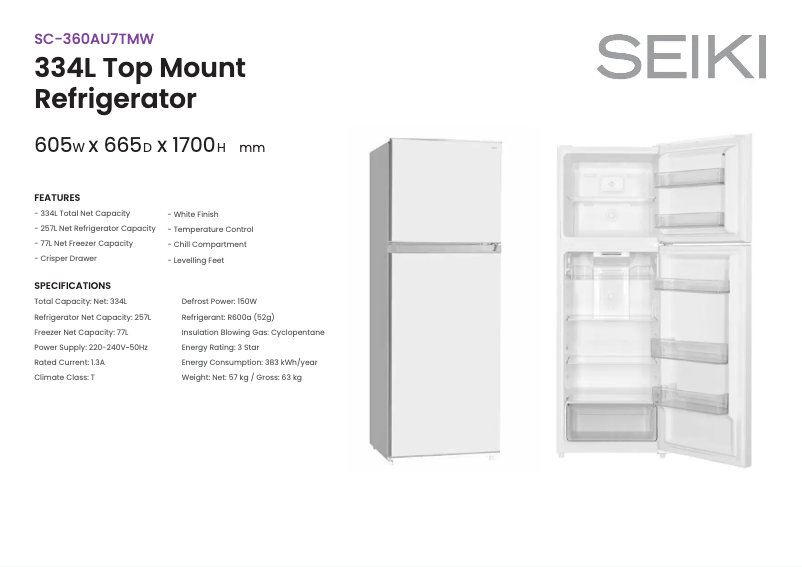 Page n°1 - Fiche technique Seiki SC-360AU7TMW