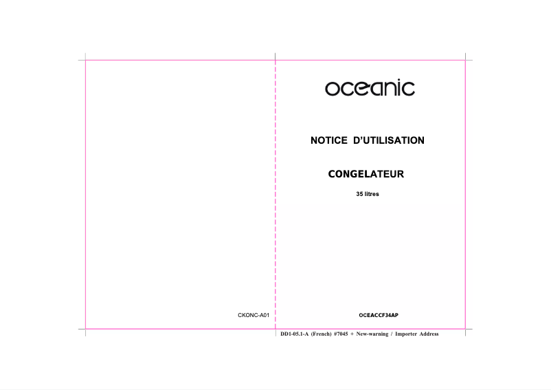 Page 1 de la notice Manuel utilisateur Oceanic OCEACCF34AP