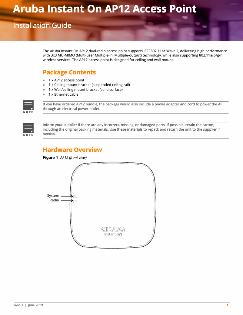 Page n°1 - Manuel utilisateur Aruba Instant On AP12