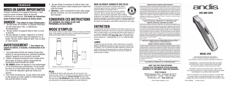 Page n°1 - Manuel utilisateur Andis BTB 22965
