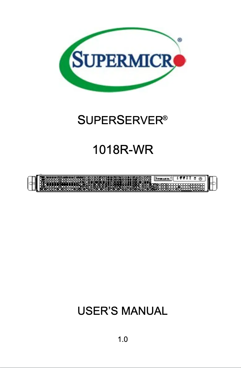 Image de la première page du manuel de l'appareil SuperServer 1018R-WR