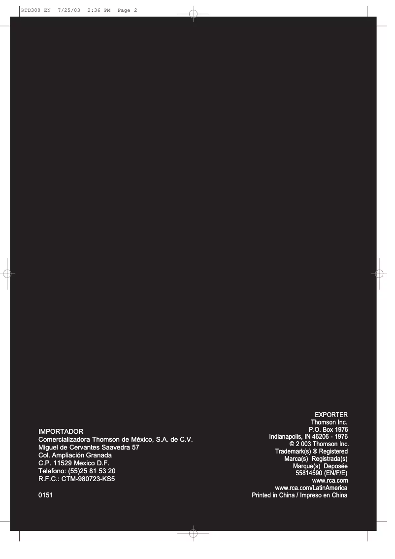 Page 1 de la notice Manuel utilisateur RCA RTD300