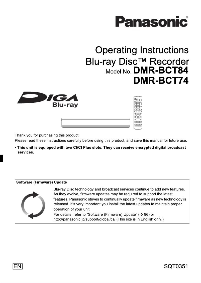 Page 1 de la notice Manuel utilisateur Panasonic DMR-BCT74