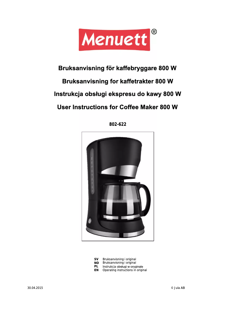 Page n°1 - Manuel utilisateur Menuett 802-622