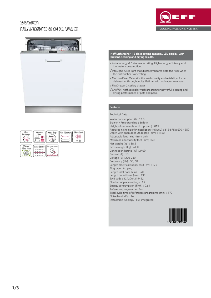 Page n°1 - Fiche technique Neff S515M60X0A