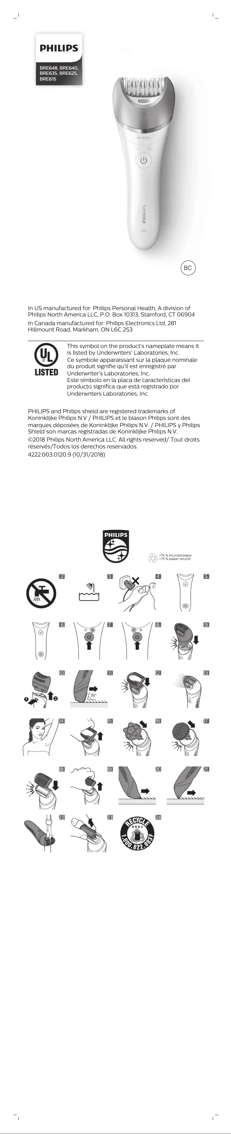 Page 1 de la notice Manuel utilisateur Philips Satinelle Prestige BRE648