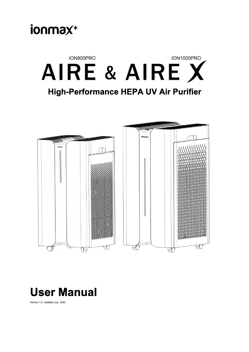 Page n°1 - Manuel utilisateur Ionmax Aire X ION1000PRO