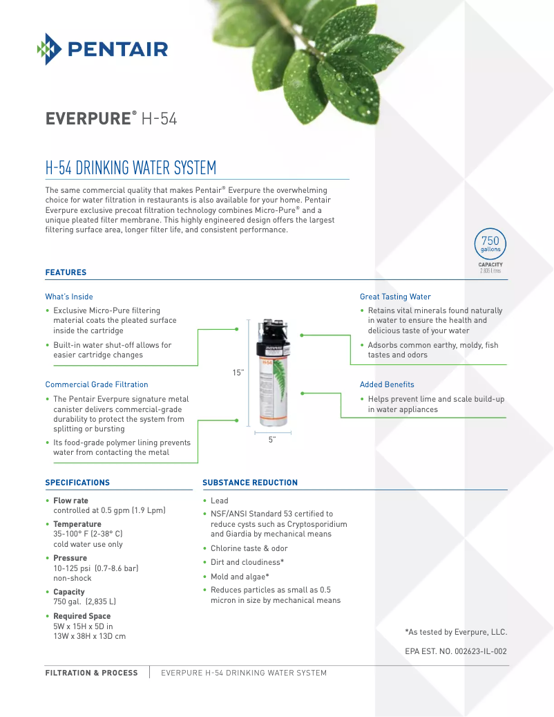 Page 1 de la notice Fiche technique Everpure H-54