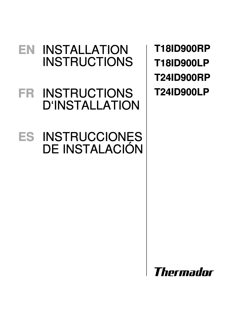 Page 1 de la notice Guide d'installation Thermador T24ID900LP