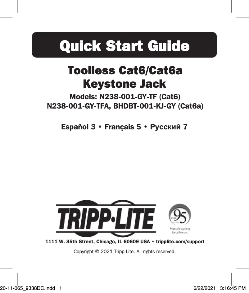 Page n°1 - Manuel utilisateur Tripp Lite N238-001-GY-TFA
