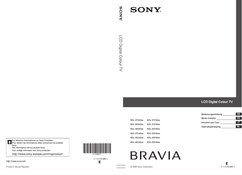 Page 1 de la notice Manuel utilisateur Sony Bravia KDL-32V4200